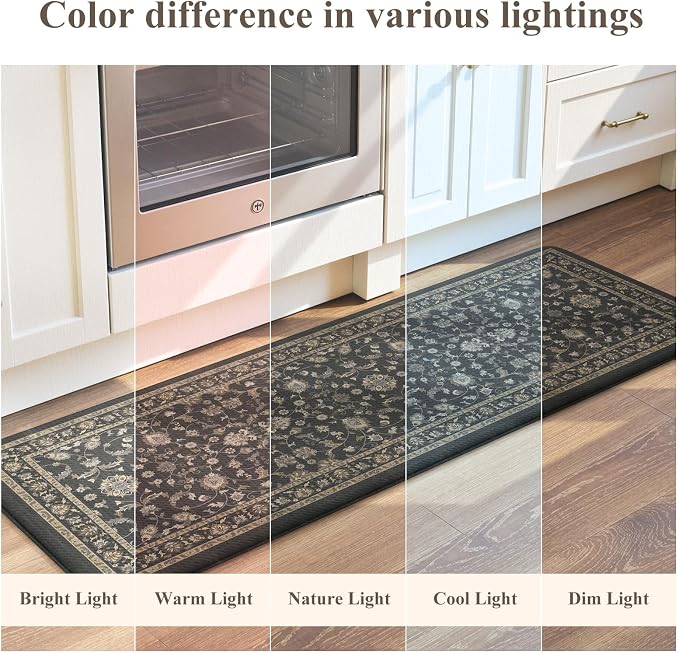KIMODE Kitchen Floor Mats Anti Fatigue,Cushioned Kitchen Sink Rug | 17.3"x47"+ 17.3"x29",Dark Grey,Memory Foam Ergonomic Standing Mat Waterproof for Laundryroom Sink Home Office