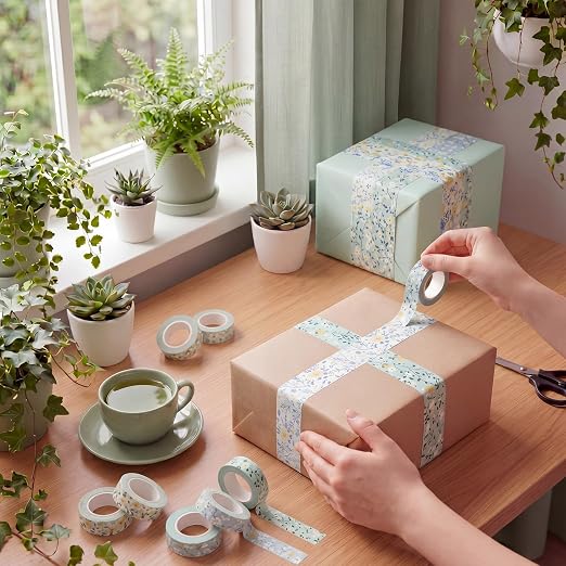 12 Rolls Watercolor Floral Washi Tape Set 15 mm Vintage Flower Decorative Masking Tape for Summer School Arts DIY Craft Scrapbook Journal Supplies Gifts(Blue,Wildflower)