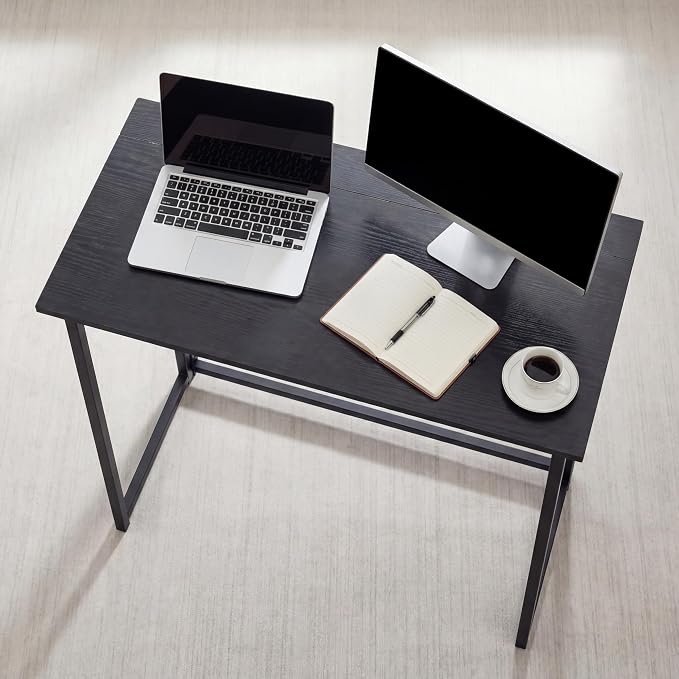 LeTinn 31.5” Folding Desk, Space Saving Small Computer Desk for Home Office - Portable Writing Workstation with Metal Frame, No Assembly, Compact for Apartments & Dorms, Black