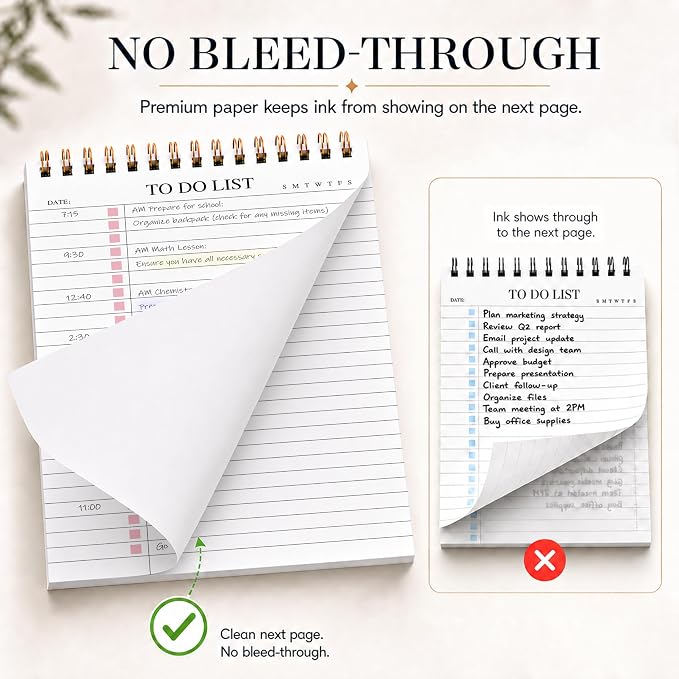 To Do List Notepad, Undated Daily Planner Notepad with To Do List Notebook Checklist Planner Spiral Waterproof Cover Notepad for Office Supplies, School Planner, Pink, 52 Sheets, 5.5"*8.3" A5 Size