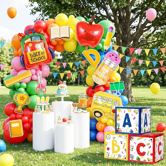 Back to School Arch Balloons Decorations, 89pcs Back to School Balloon Arch Garland Kit with Pencil Apple Schoolbag Bus Foil Balloons Back to School Balloons ABC Box etc Back to School Party Supplies