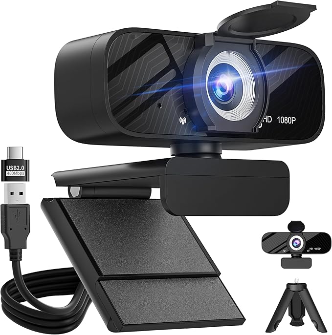 Gohero Full HD 1080P Webcam, Black, with Privacy Cover, Noise Cancellation, Auto Focus, for Video Conferencing