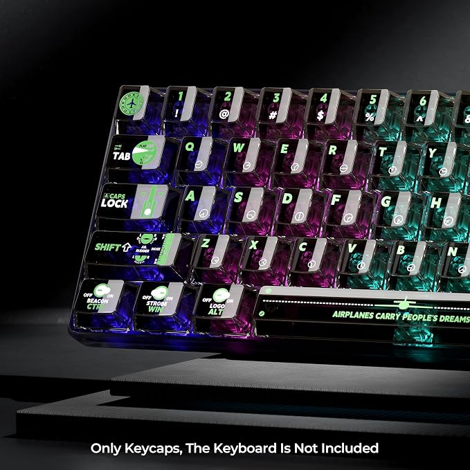 GMKWTL XVX Clear Keycaps, Transparent Keyboard Keycaps, Black Crystal Keycap Set, Cherry Profile Key caps 65 Percent Compatibility with MX Switches Mechanical Keyboards