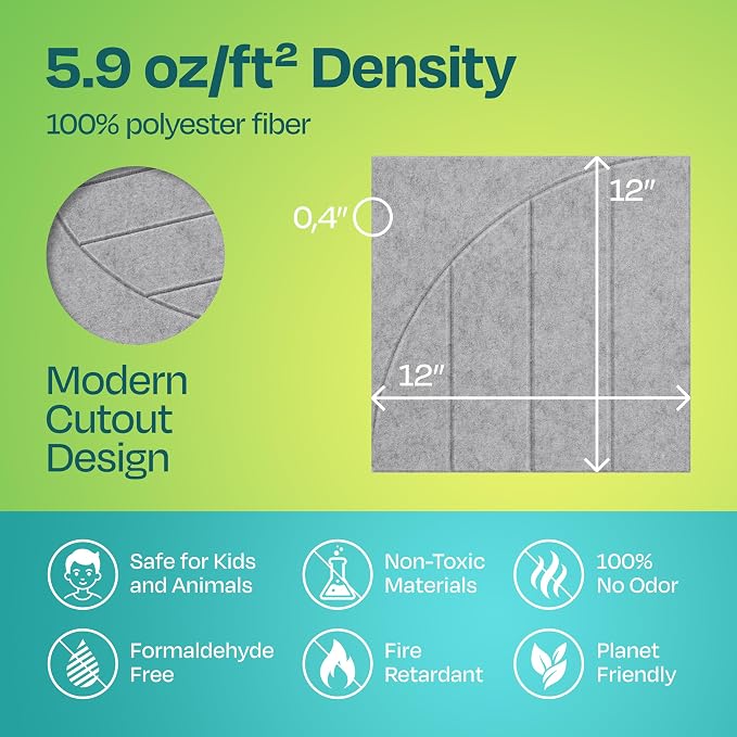 Acoustic Panels 12-Pack Soundproof Wall Panels 12"x12"x0.4" Decorative Sound Dampening for Your Home, Office, Studio, Bedroom & More with Unique ModuArc Carving [Light Gray]