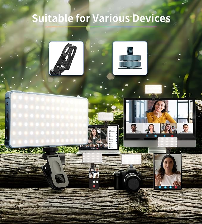 Selfie Camera Phone Light with Metal Hotshoe & Clip, 135 LED CRI 96+ 2500K-9900K 4000mAh RGB Video Light for iPhone, Cameras, Selfie, Video Conference, TikTok Live Streaming, Gifts for Women & Mom