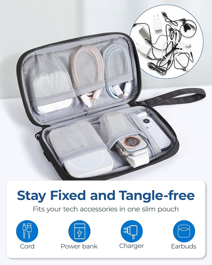 BAGSMART Small Travel Cable Organizer, Tech Organizer for Charger, Phone, Black