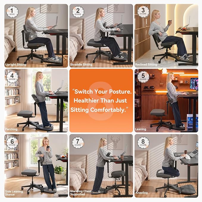 Newtral Standing Desk Chair, Standing Mate Chair for Sit-Stand, Ergonomic Leaning Perch Chair with Anti-Fatigue Mat, Standing Stool, Saddle Chair, Height Adjustable Home Office Posture Seat-MT-M-DG