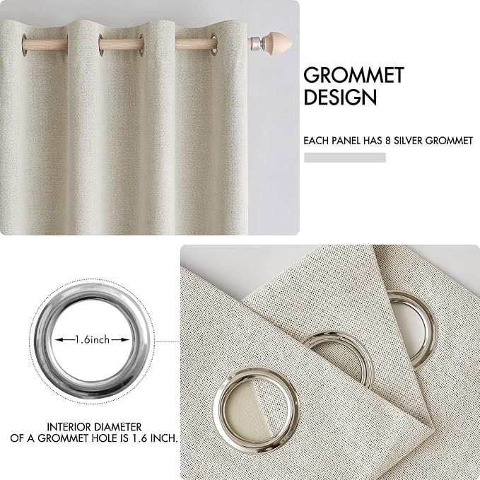 MIULEE 100% Blackout Linen Textured Curtains for Bedroom Solid Thermal Insulated Cream Grommet Room Darkening Curtains & Drapes Luxury Decor for Living Room 52 x 45 Inch (2 Panels)