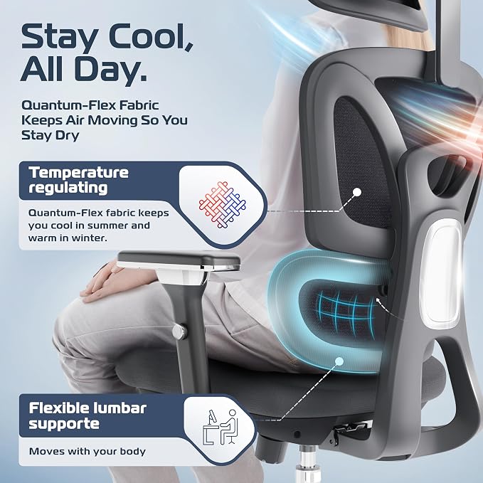 ProSeat Ergonomic Office Chair Comfy [#1 in Tests] Swivel Chair | Ergonomic Chair with Breathable Mesh Back | Computer Chair with wheels | Home Office Desk Chair with 3D Headrest | For 330lbs