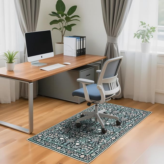Office Chair Mat for Hardwood Tile Floor, 36"x48"Anti-Slip Under Desk Carpet Protector for Rolling Computer Chair Mat, Machine Washable Office Area Carpet (Chenille,Vibrant Green)