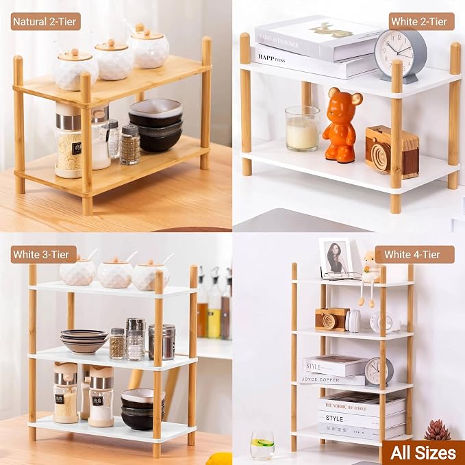 3-Tier Bamboo Coffee Bar Organizer,Coffee Bar Accessories, Mul-tifunctional Wooden Beaded Coffee Station Countertop Stand Shelf for Kitchen Home Office,Counter Riser Display Shelf for Top of Desk Home