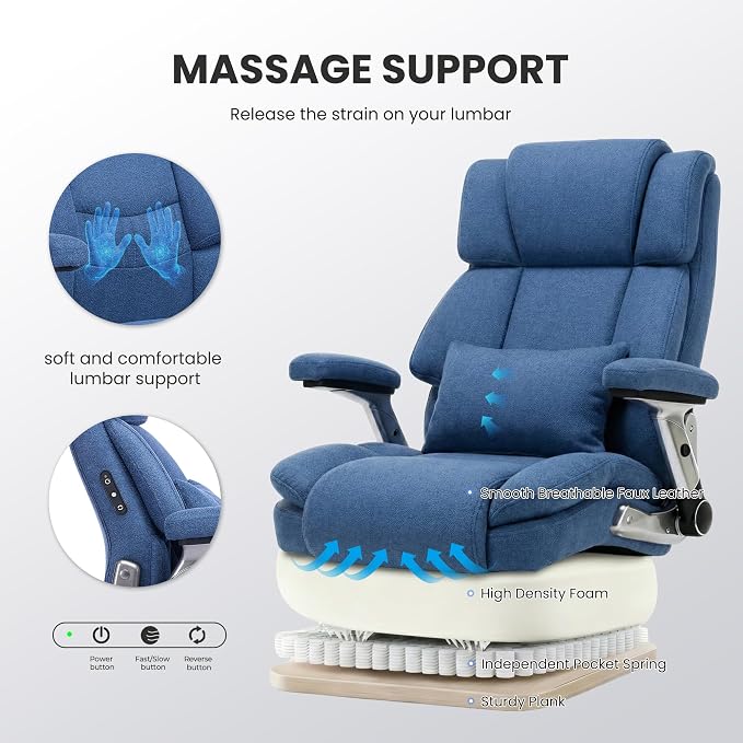400lbs Big and Tall Executive Chair, Heavy Duty High Back Home Desk Chair | Ergonomic Office Chairs with 3D Kneading Massage, 3D Armrests, 5 Quiet Dual Rubber Wheel, Thick Pocket Spring Cushion