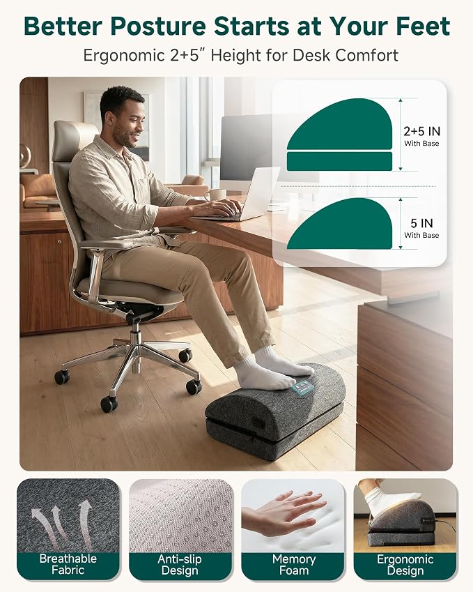 Snailax Footrest Massager with Adjustable Vibrating Heat, Ergonomic Footrest for Desk & Office, Foot Massager for Relaxation, Product for Office Workers, Fathers Day Gift for Dad
