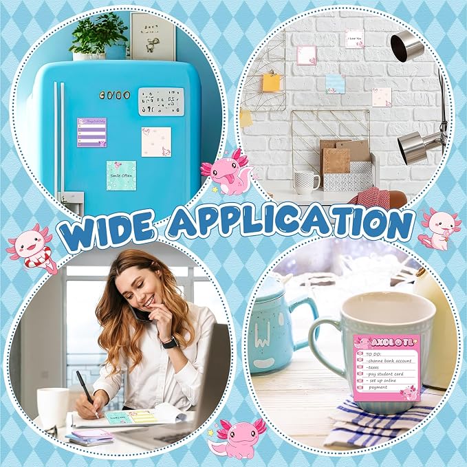 9 Pads Cute Sticky Notes Cartoon Self Stick Notepads 3x3 Inches Notes Adhesive Memo Pad Office Decor Gifts for Students School Teacher Office Meeting(Axolotl)