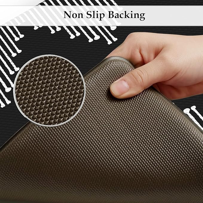 KIMODE Anti Fatigue Kitchen Mats for Floor, Black Diamond Kitchen Rugs Sets of 2, Kitchen Floor Mats Cushioned Non Slip, Memory Foam Standing Mats for Laundry Office Sink Desk 20"x47"+20"x32"