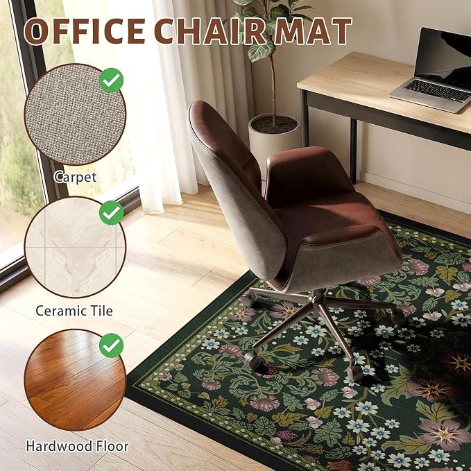 36" x 48" Office Chair Mat for Hardwood & Tile Floors, Desk Chair Mat Under Desk Floor Protector for Rolling Computer Chairs, Non-Slip Low Pile Area Rug for Home Office(Green)