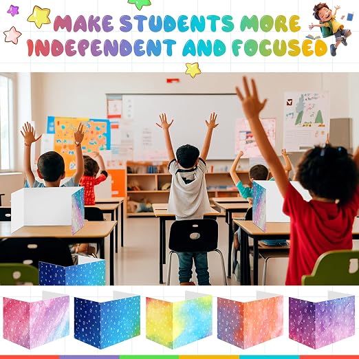 Sherr 30 Pcs School Privacy Boards Bulk for Student Colored Desk Trifold Divider Panels Privacy Partition Folders for School Student Teacher Desks, 15.8 x 13.4 x 11.81 Inches (Stylish Color)