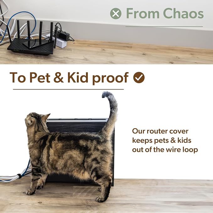 WiFi Router Storage Cabinet Router Box Hider WiFi Box Hider Shelf Cover | Standard • Pine Wood • Dark Oak Finish • Seamless Side Panel • Fits Routers Up To 11" • Wall Mount Or Desktop Placement