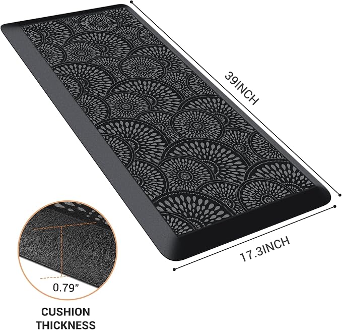 Mattitude 4/5 Inch Kitchen Mat, 17.3x39in Heavy Duty Ergonomic Comfort Foam Standing Desk Mat, Waterproof Non-Slip Standing Mats and Rugs for Kitchen, Office, Black