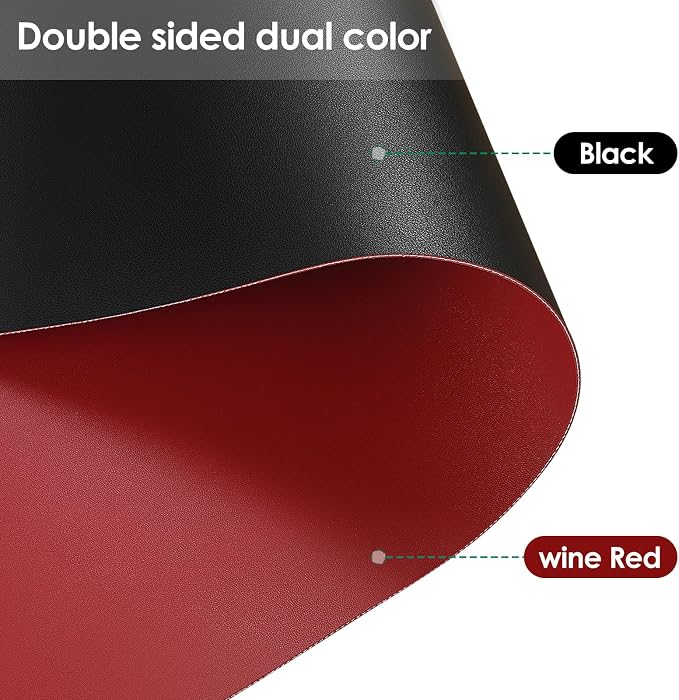 Faux Leather Table Cover,1.8mm Thick,24x60 Inch Desk Cover,Large Desk Mat,Table Protector,Table Cover Protector,Desk Protector,Table Pad,(Black+Wine Red,24x60)