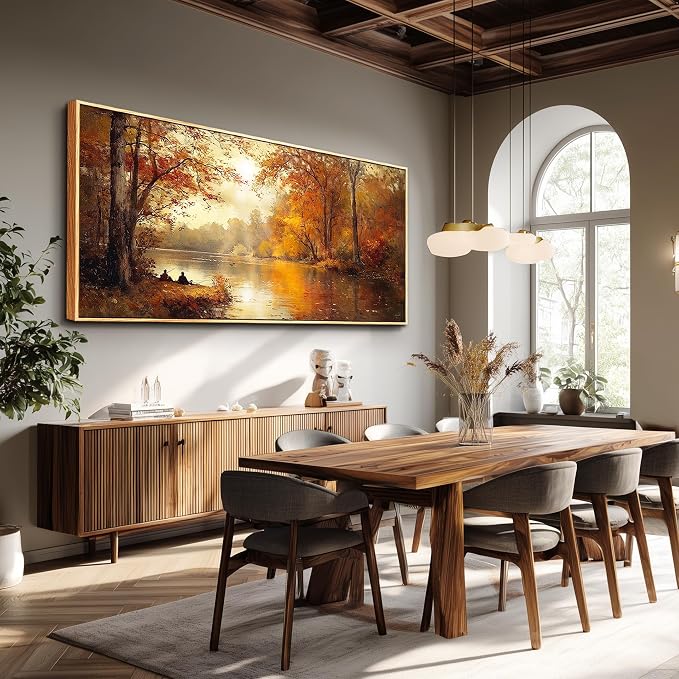 FUHAIHUA Canvas Wall Art For Living Room Large Wall Decor For Office Modern Bedroom Decorations Saffron Yellow Tree Landscape Pictures Forest Paintings Artwork Ready To Hang Home Decor 32"x72"