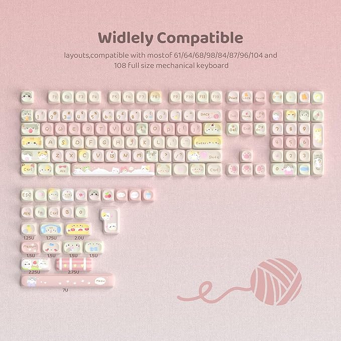 dagaladoo PBT keycap Set,MOA Profile keycaps Cute,Pink keycaps 60% 75% 100%,Dye Sublimation Keyboard caps,134 Key Custom Key caps for Gateron MX Switches Mechanical Keyboard