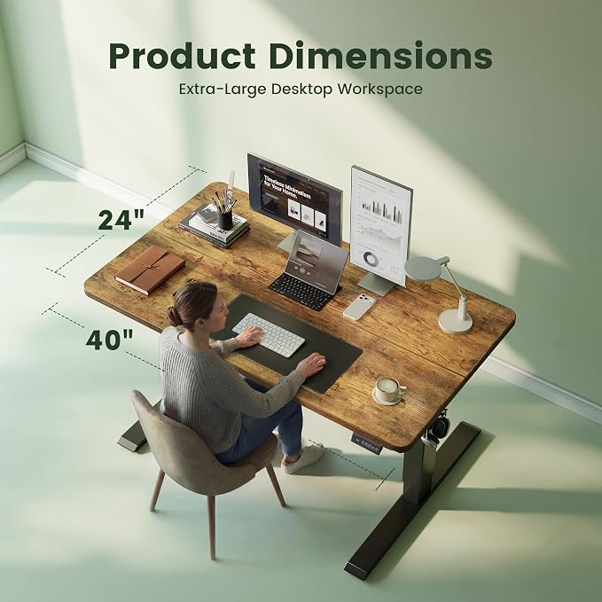 CubiCubi Standing Desk, 40 x 24 Inches Electric Height Adjustable Computer Desk, Sit Stand up Home Office Desk with Memory Presets, Rustic Brown