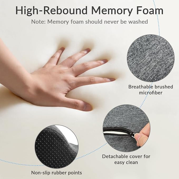 Exclusivo Mezcla Memory Foam Seat Cushion, Grey | Ergonomic Tailbone Pain Relief Cushions, Non-Slip Seat Pad, Suitable for Office Chair and Car Seat