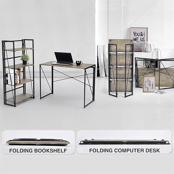 Interior Elements Folding Computer Desk for Home Office – 39" Small Portable Writing Desk, Light Brown Oak and Black Frame, Space-Saving Modern Study Table, No Assembly Required
