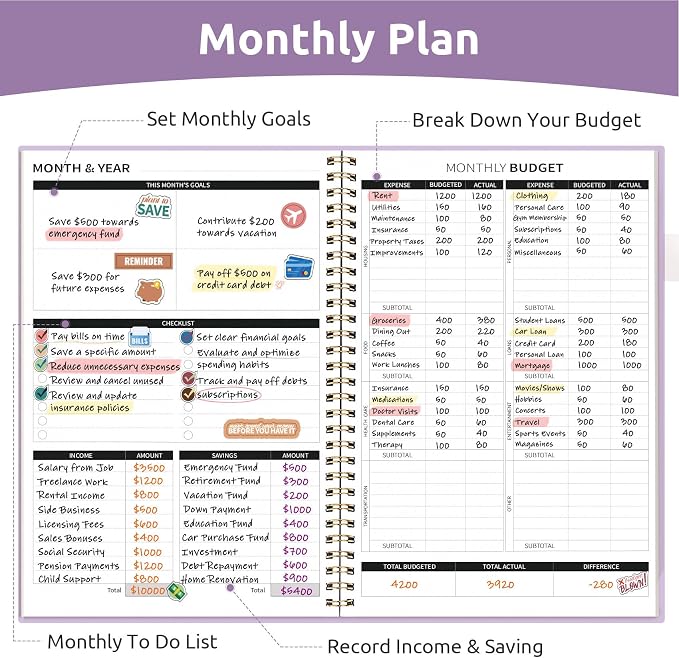 Budget Planner - Monthly Budget Book with Expense Tracker Notebook, Undated Bill Organizer & Finance Planner to Take Control of Your Money, Account Book to Manage Your Finances-Lavender