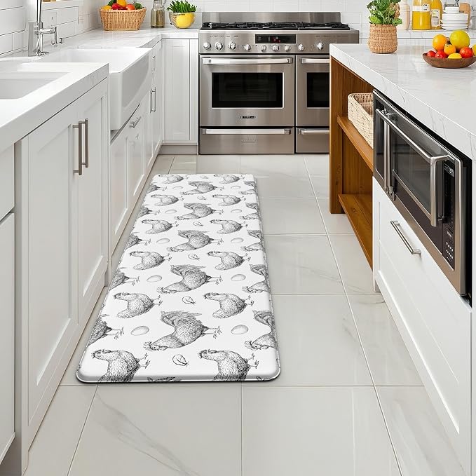 Farmhouse Chicken Kitchen Decor Mat, Cushioned Anti Fatigue Non-Slip | Farmhouse Chicken Pattern,Cushioned Comfort, Non-Slip Backing,Waterproof Surface,Easy Clean, Kitchen Sink,Laundry Room