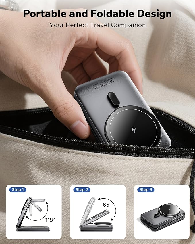 KPON Foldable 3in1 Charging Station for Magsafe, Travel Phone and Watch Charger for Apple, PD20W Wireless Charging Dock for Multiple Devices iPhone 17 16 15 14 13 12 Series/Apple Watch/Airpods