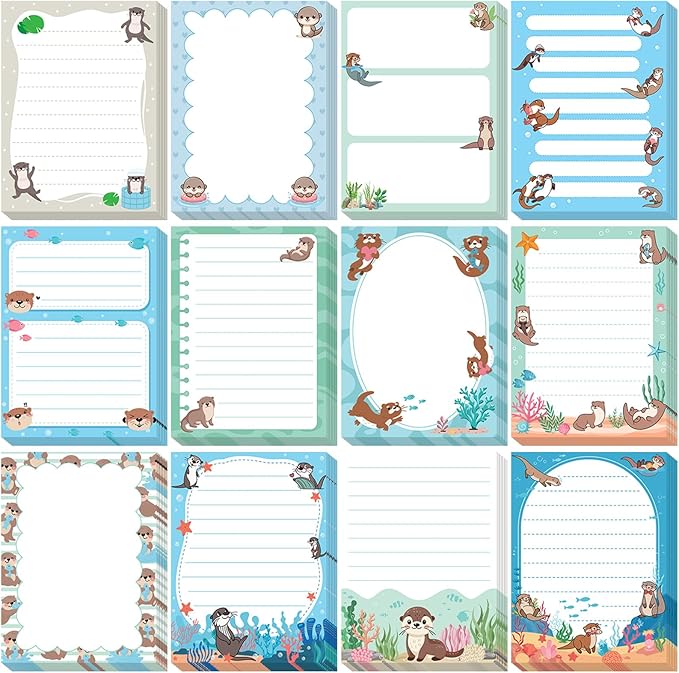 12 Pads Otters Sticky Notes Cute Animal Sticky Note Pads 3 x 4 Inches Cartoon Adhesive Memo Reminder Decor for Sea Otter Lovers Journal Home Office Gifts Christmas Small Gift