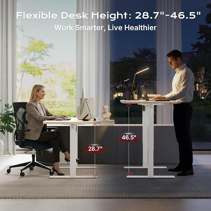 Huuger Electric Standing Desk with Power Outlets and USB-C Port, 55 X 24 Inch Height Adjustable Desk, Sit Stand Desk for Home Office, Computer & Gaming Desk with 4 Presets, Stable Steel Frame, Marple