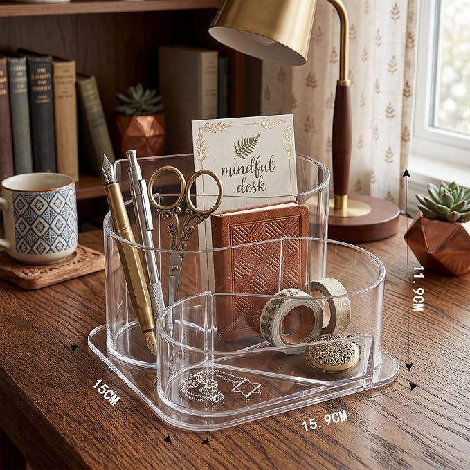 Desk Top Organizer, Aesthetic Pen Pencil Holder | for Desk, Small Office Teacher Desktop Organizers and Accessories (Clear)