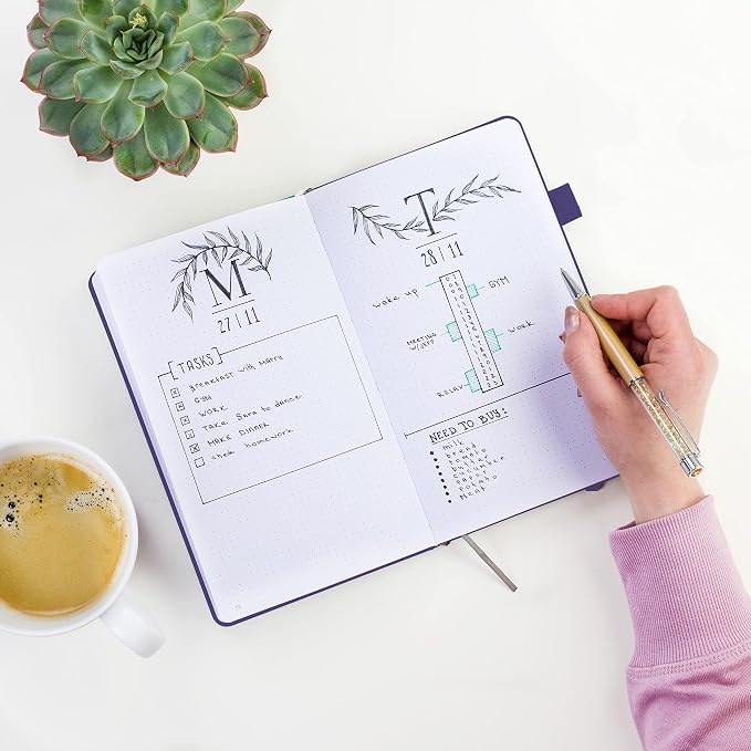 Clever Fox Dotted Notebook – Dot Grid Bullet Numbered Pages Hard Cover Notebook Journal With Thick 120g Paper and Pen Loop, Stickers, 3 Bookmarks, Smooth Faux Leather, 5'' x 8.25'' - Deep Purple