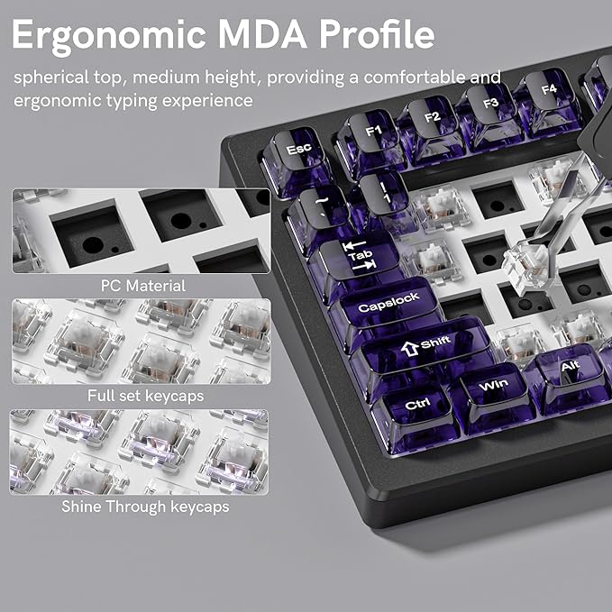 dagaladoo Clear keycaps,Transparent Keyboard keycaps,Jelly Key caps Set,Shine Through keycap，MDA Profile Keyboard caps for Mx Switches Mechanical Keyboard(Purple)