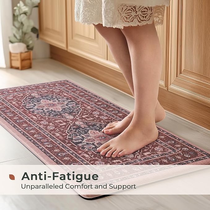 FRESHMINT Medallion Kitchen Mat Set 2 Piece, 17x30''+17x47'', Terracotta | Anti-Fatigue, Non Slip, Comfort, Kitchen Decor, Easy to Clean, Waterproof, Perfect for Kitchen, Laundry, Office