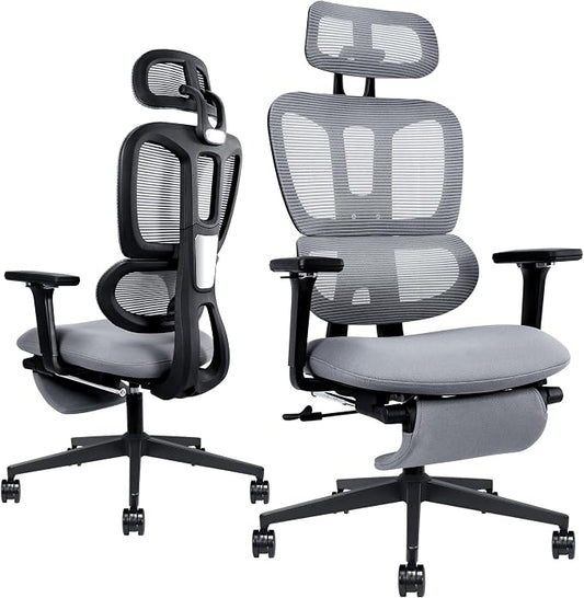 Ergonomic Mesh Office Chair with Retractable Footrest - High Back Computer Chair, Lumbar Support, Adjustable Armrest and Headrest, Durable Base - Multifunctional Home Office Desk Chair for Adults