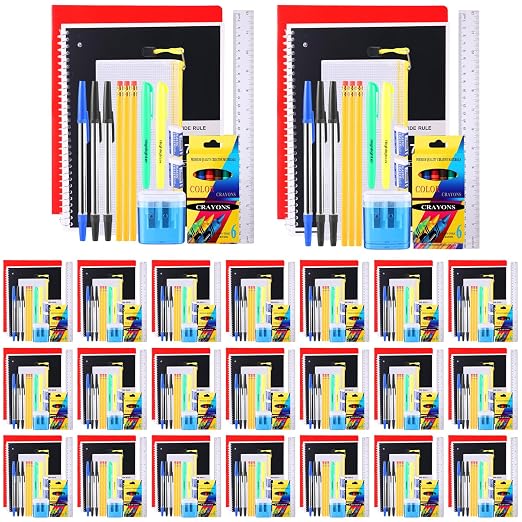 24 Set Back to School Supplies for Kids Bulk 21 Pcs School Supply Kits for Kindergarten Elementary with Notebook Pencils Bag for Boy Girl