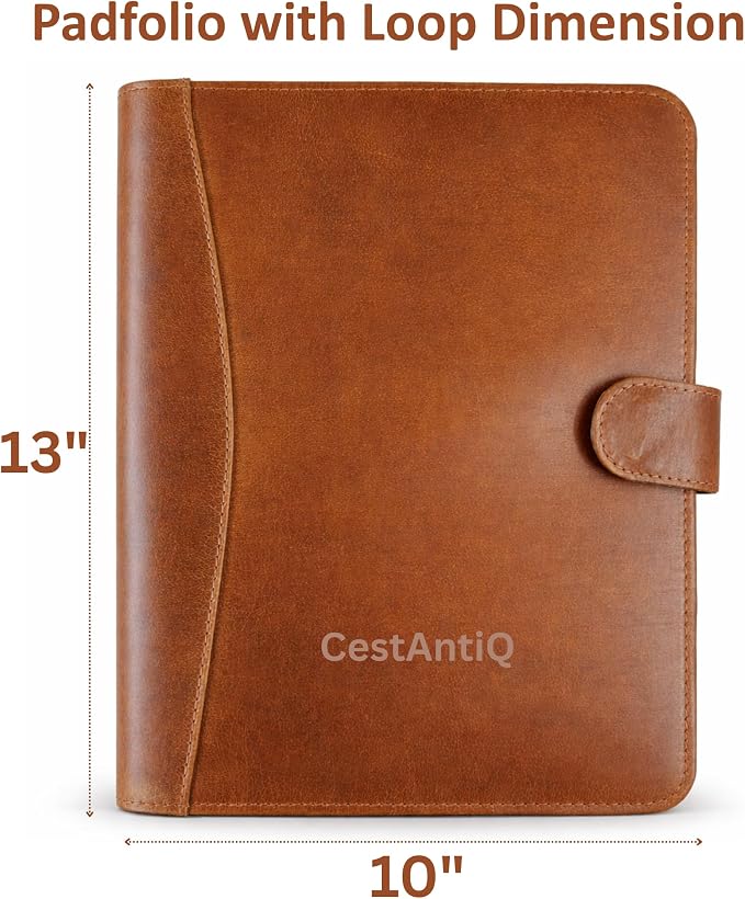 Leather Padfolio Legal Pad Portfolio Organizer | Handmade Executive Notebook Binder | Heavy Duty Full Grain Cow Hide Resume Interview Folio for Men Women, Rustic NoteBook Folder (Cognac Tan)