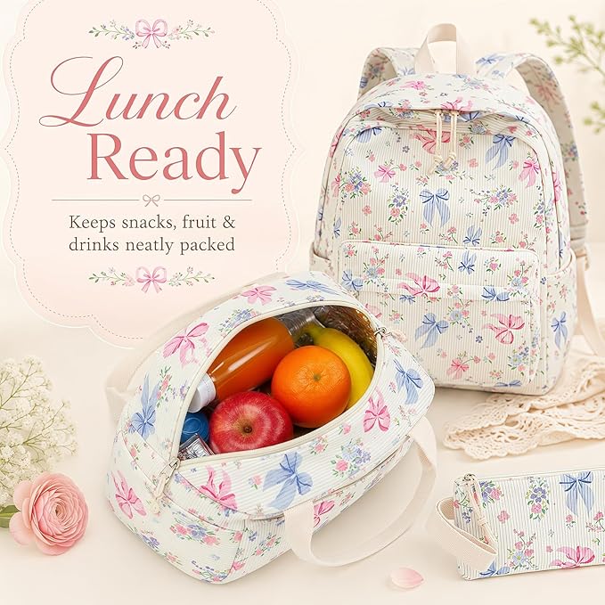 Bluboon School Backpack Set Girls Womens Laptop Bookbag Casual Daypack Fits 15 inch Laptop with Lunch Tote Bag and Pencil Bag