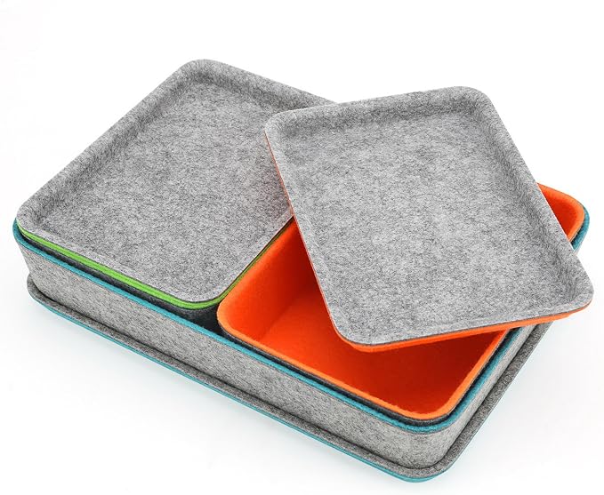 3-Piece Stackable Lidded Felt Desk Drawer Organizer Tray Multi-Color