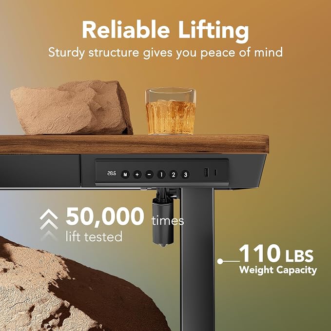 HUANUO Electric Standing Desk with Drawers, 40 X 24 Inch Electric Adjustable Height Desk, Quick Install One-Piece Tabletop with USB Charging Ports, Sit to Stand Up Desk for Home Office, Black Walnut