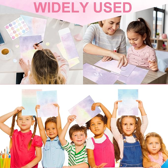 250Pcs Watercolor Stationery Paper and Envelope Set with 100 Letterhead Papers and 50 Envelopes, 10 Design for Letter Writing Invitations Computer Holidays Party Notes, 8.5x11 Inch-Lined