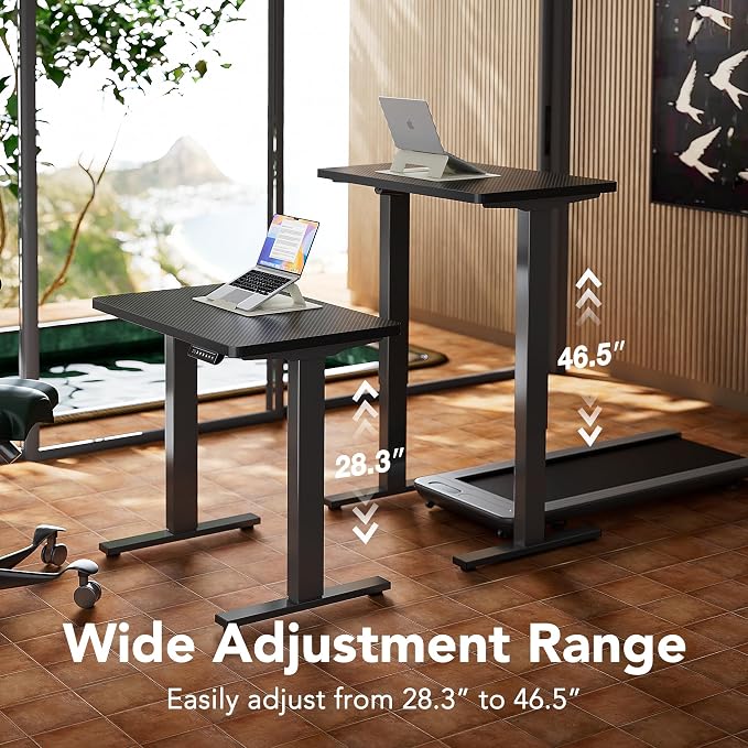HUANUO Electric Standing Desk, 55" x 28" Height Adjustable Desk, 4 Memory Height Settings, Sit to Stand Up Desk for Home Office, with Headphone Hook, Cable Manager, Carbon Fiber Black