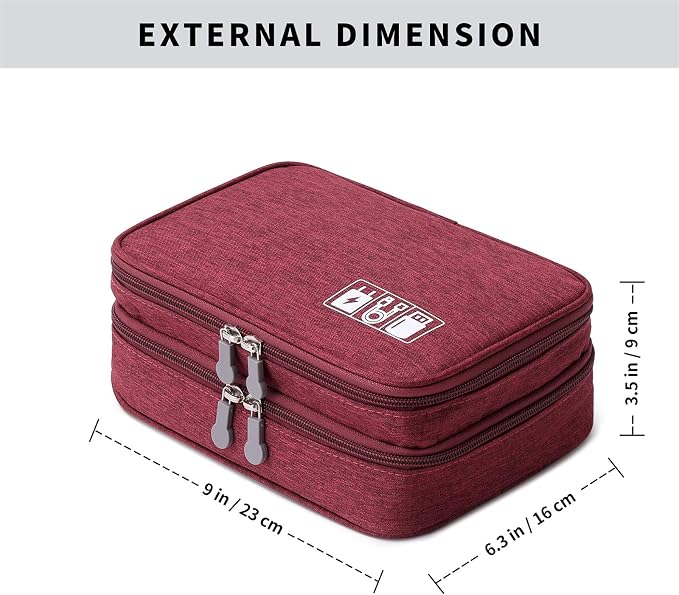 Lanola Travel Cable Organizer Bag, Electronic Accessories Case Portable Double Layer Cable Storage Bag for Cord,phone,Charger, Flash Drive, Phone, SD Card,Personal Items - (Red)