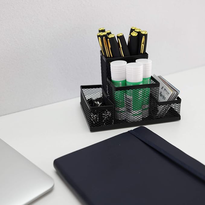 Fengtaiyuan T01, Black Metal Wire Mesh Pencil Holder, Desktop Organizer