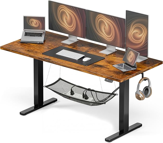Acrolix Electric Standing Desk, Height Adjustable Home Office Desk with Memory Presets & Cable Management,Rustic Brown Sit Stand Desk for Work from Home, Ergonomic Computer Desk (63" x 24")