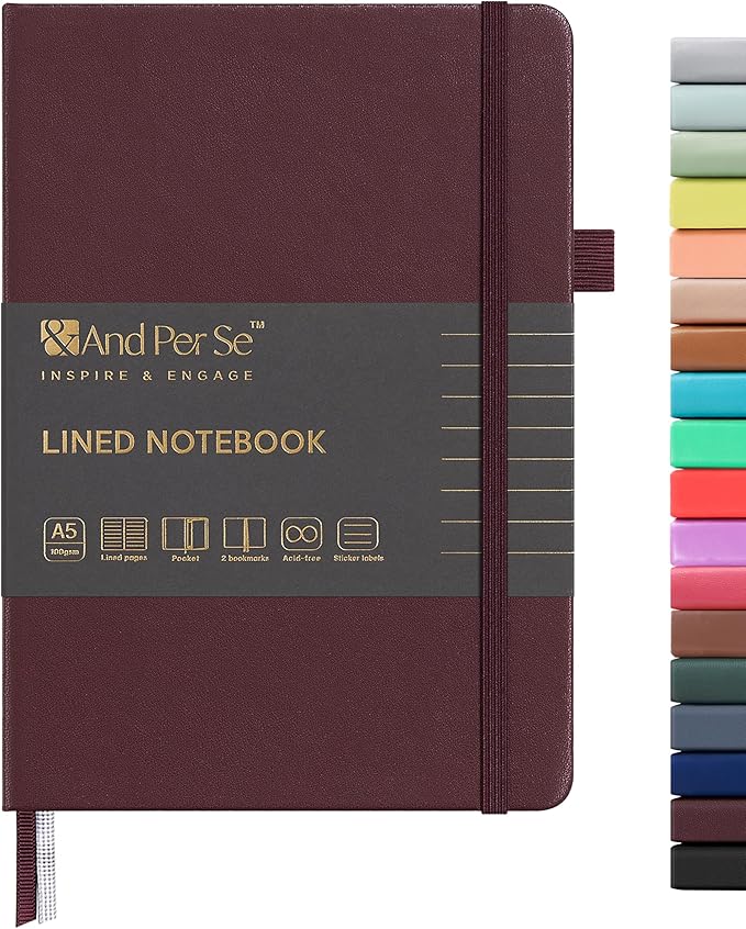 &And Per Se Lined Journal Notebook, 160 Pages, A5 5.7 x 8 inches College Ruled Thick Paper Notebook Journals for Writing, Hardcover Notebooks for Women Men Office School (1 Pack, Dark Red)